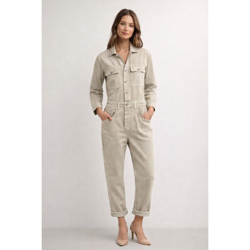 Citizens of Humanity Denim Jumpsuit Sandy Beige Button Down Long Sleeve Size S - Picture 14 of 14